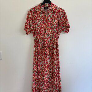 APC Floral Button Up Tie Front Midi Dress Size 36 or M Pre-Owned New Drew